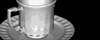 A small coffeecup on a plate in 3D
